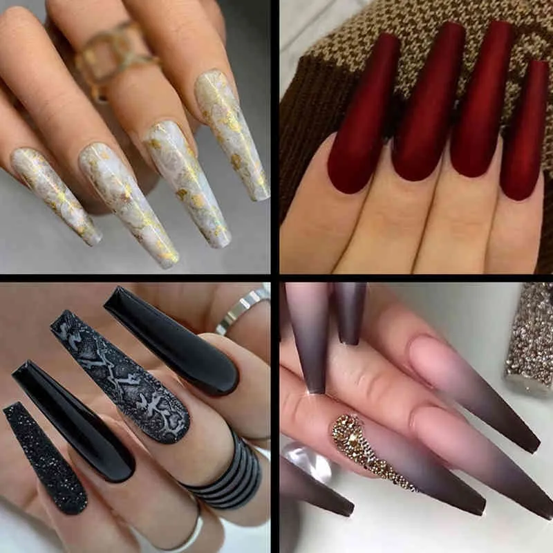 Falsa extensão francesa acrílico meia tampa xxl longo c curve caixão unhas beleza diy arte manicure ferramentas