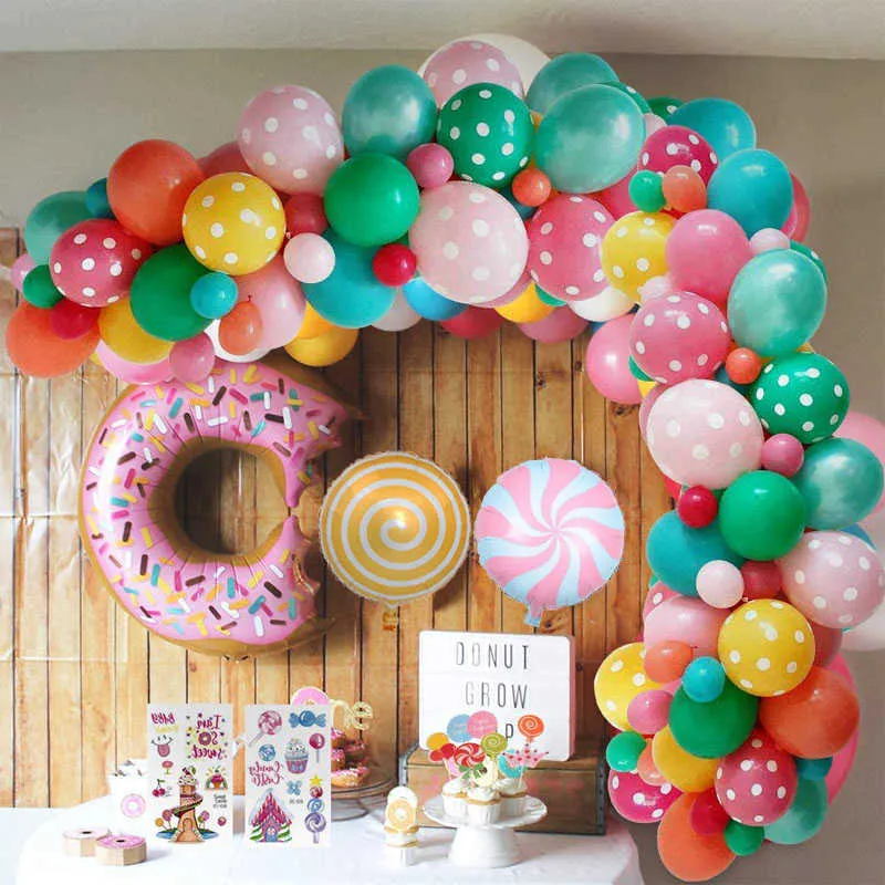 71 unidshelado caramelo Bar decoración fiesta Donut globo guirnalda Candyland Donut helado tema cumpleaños decoración niña 210626
