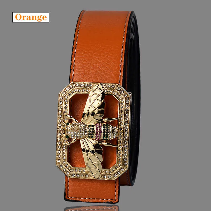 Lyxmärke Bälten för män Kvinnor Unisex Fashion Shiny Bee Design Buckle Högkvalitativ midja Shaper Leather Belts X0726