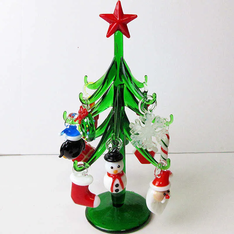 Artigianato in vetro di Murano fatto a mano Figurine di alberi di Natale Ornamenti Decorazioni la casa Simulazione con 12 accessori pendenti 210924