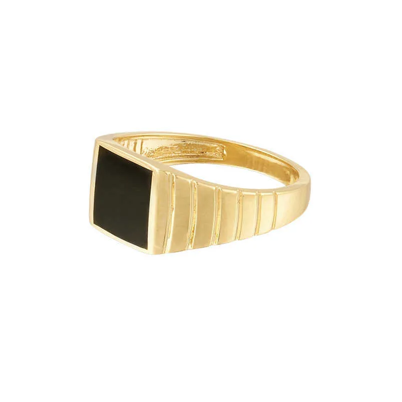 Peri'sBox texturé cercle carré noir émail anneaux Yin et Yang géométrique anneaux pour femmes Vintage acier inoxydable bijoux 2020 X0715