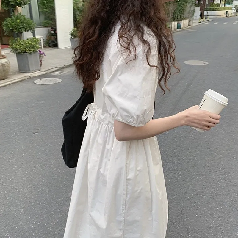 Vintage Chic col carré manches courtes blanc longue robe été grande taille fête femmes mode élégant es Robes 14074 210512