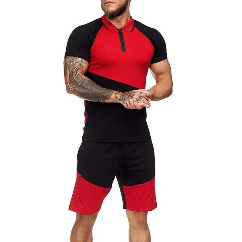 Trainingspak heren zomer nieuwe mannen casual sets 2021 sweatsuit zakkleding sportkleding set fitness shorts + t-shirt mode mannelijke pak y0831