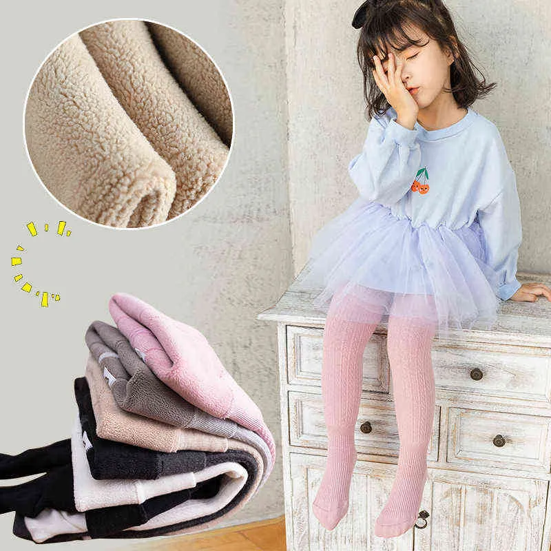 Höst Vinter 2-15Y Baby Toddler Kids Girl Cotton Warm Pantyhose Strumpor Strumpbyxor Solid Färg 211028