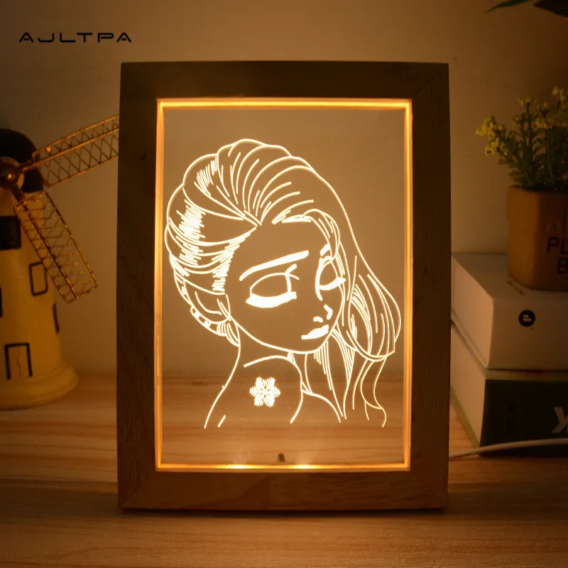 Faveur de fête Led cadre Photo en bois lampe 3D acrylique USB Table veilleuse noël fête de mariage chambre décoration cadeau