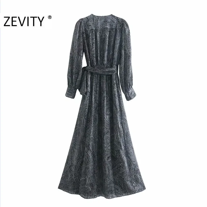 Femmes Vintage Cross V Cou Totem Fleur Imprimer Bow Ceintures Longue Robe Femme Manches Kimono Robe Chic Robes DS4472 210420