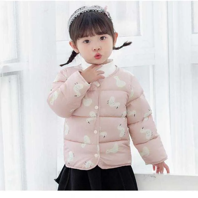 Toddler Girls Baby's Cotton Down Coat Plaid / Cartoon Jacket Outwear 2021 Cheap Kids Autumn Winter Warm Children Overwear Clothing H0909