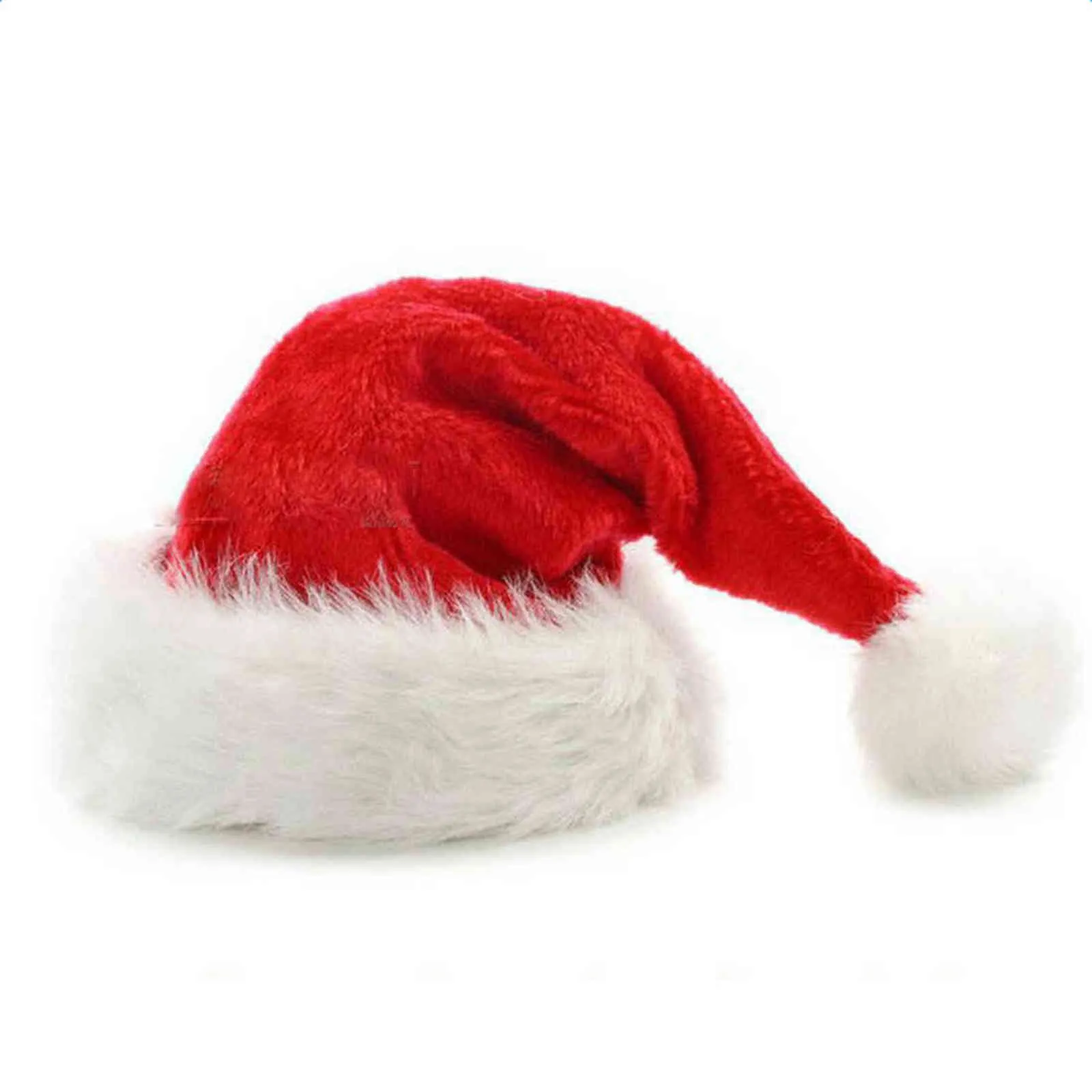 Christmas Ornaments Fluffy Santa Hat with Plush Trim Christmas Party Hat Fur Ball Santa Claus Fancy Dress Hat Santa Claus Cap Y21111