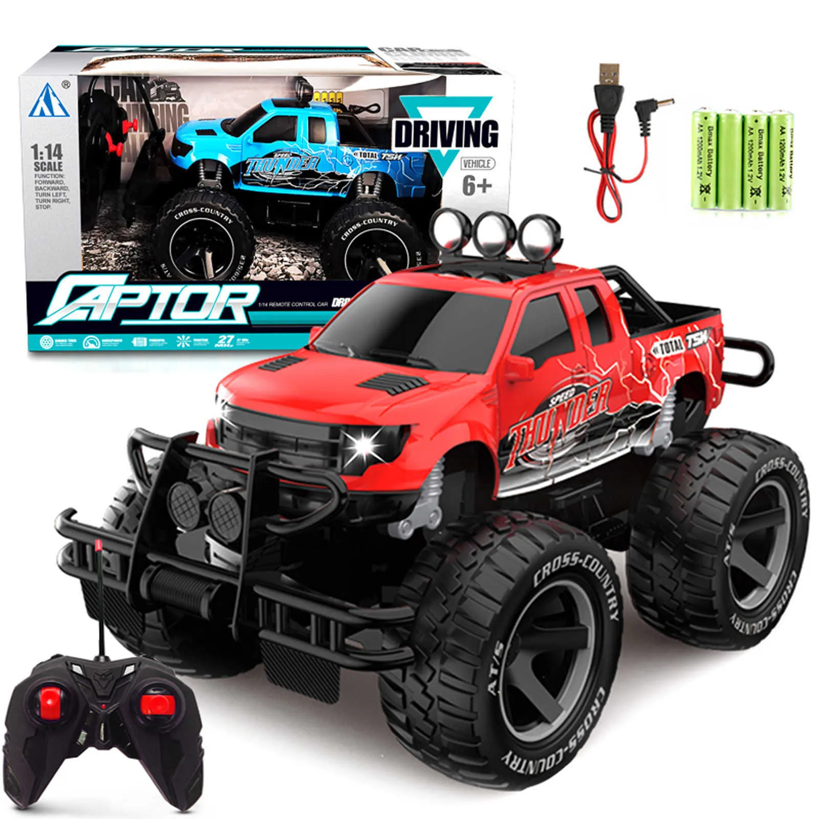 Remote Control Car High Off-road Performance 1/14 Scale 15km/h, 2WD Land Off-Road,with Car Light Durable and practical Funny Q0726