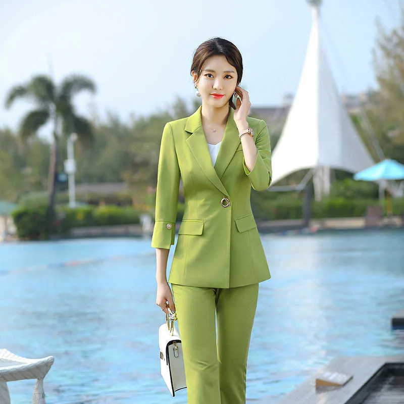 Wysokiej jakości damska spódnica Fishtail garnitury dwuczęściowy zielony z długim rękawem kurtki High-end Professional Wywiad Set 210527