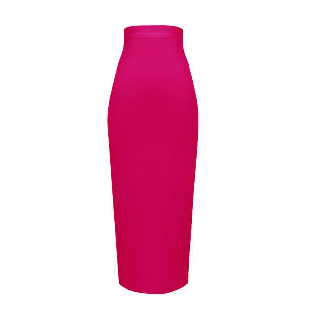 Kvinnor godis färg sexig neon grön rosa orange gul rosa midi knä längd bandage kjol designer penna kjol faldas 78cm 210721