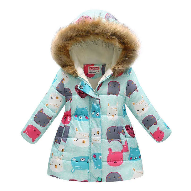 Olome mode tjejer puffer jacka vinter barn kappa päls huva barn kläder hooded toddler blommig spädbarn outwear 211222