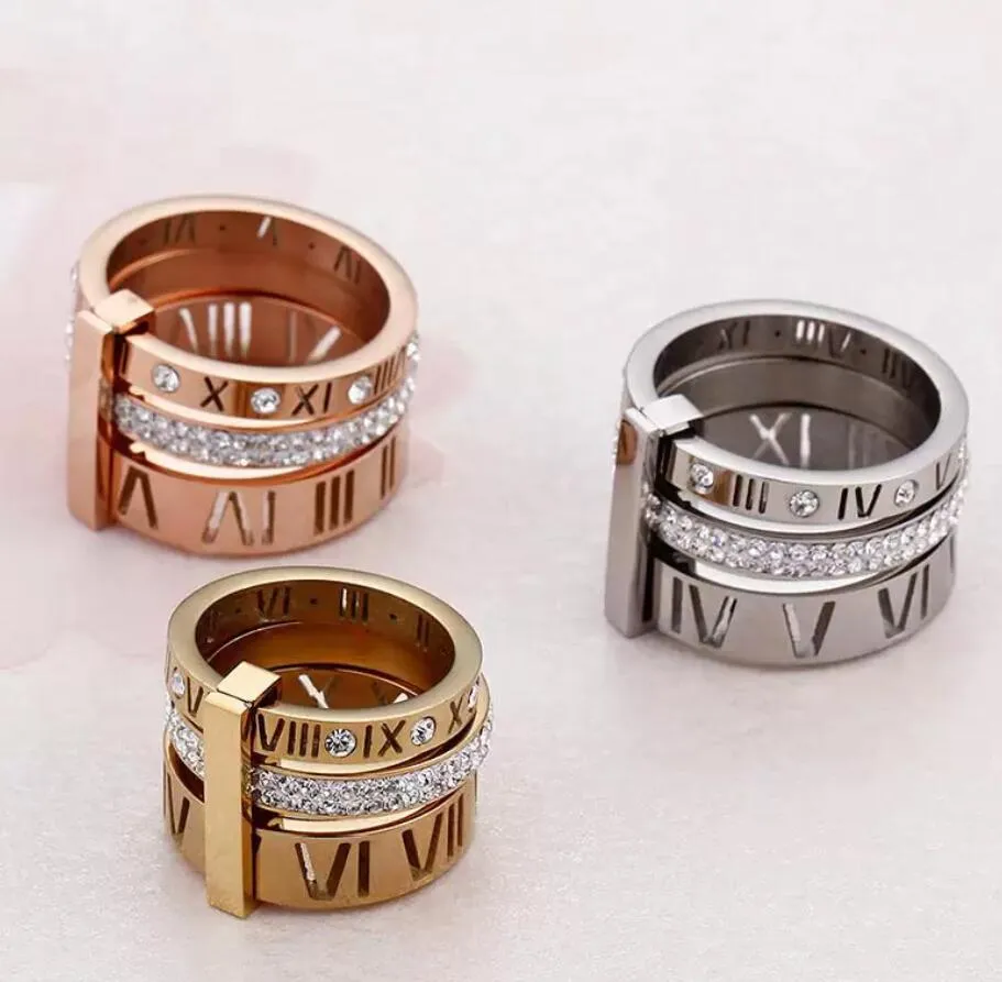 2023 Ring Designer Women Stainless Steel Rose Gold Roman Numeral Ring Fashion Wedding Engagement Jewelry Birthday Gift no box277k