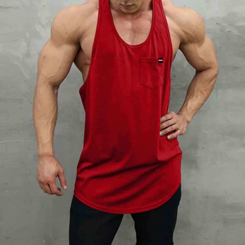 Erkekler yelek moda egzersiz rahat katı tank koşu yelek erkekler üst cebi fanila eğitim tankı erkekler spor giyim tops 210515