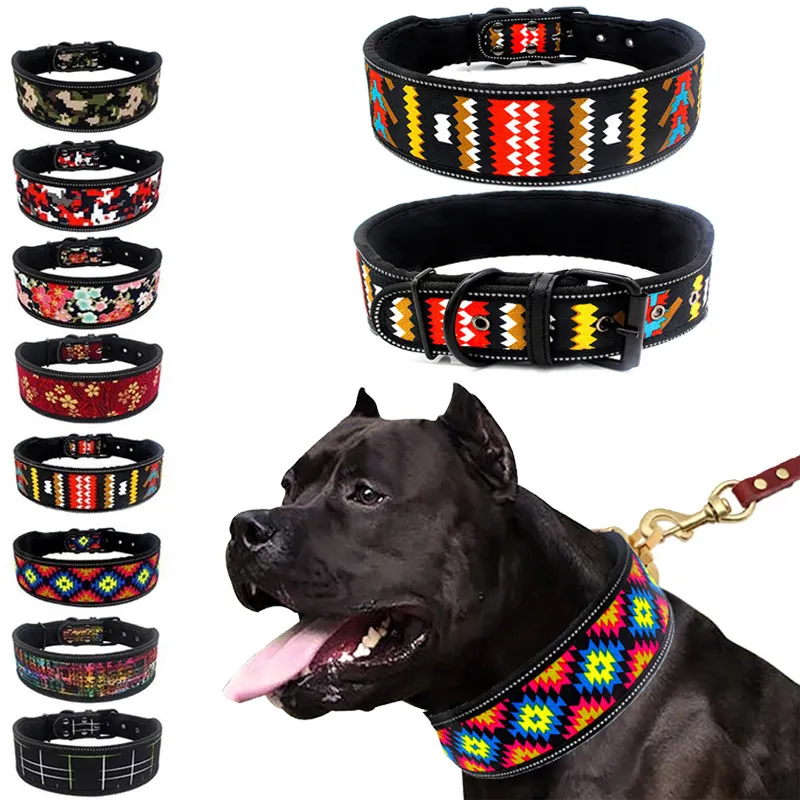 10 Farben reflektierende Welpe, große Hundeschnalle, verstellbares Haustierhalsband für kleine, mittelgroße und große Hunde, Pitbull-Leinekette