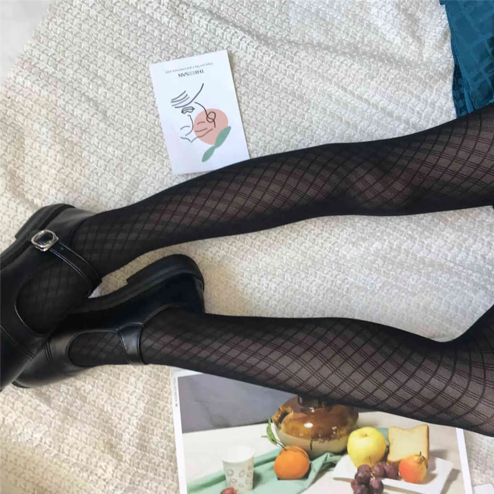 Sexy donne collant plaid calze nere moda sottile pantyhose femminile elastico collant in nylon calza di seta vestito Y1130