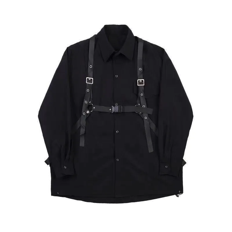 Men's Tracksuits HOUZHOU Techwear Sets Punk Black Cargo Pants Shirt Kit Long Sleeve Shirts Korean Streetwear Hip Hop Harajuku Spring 220913