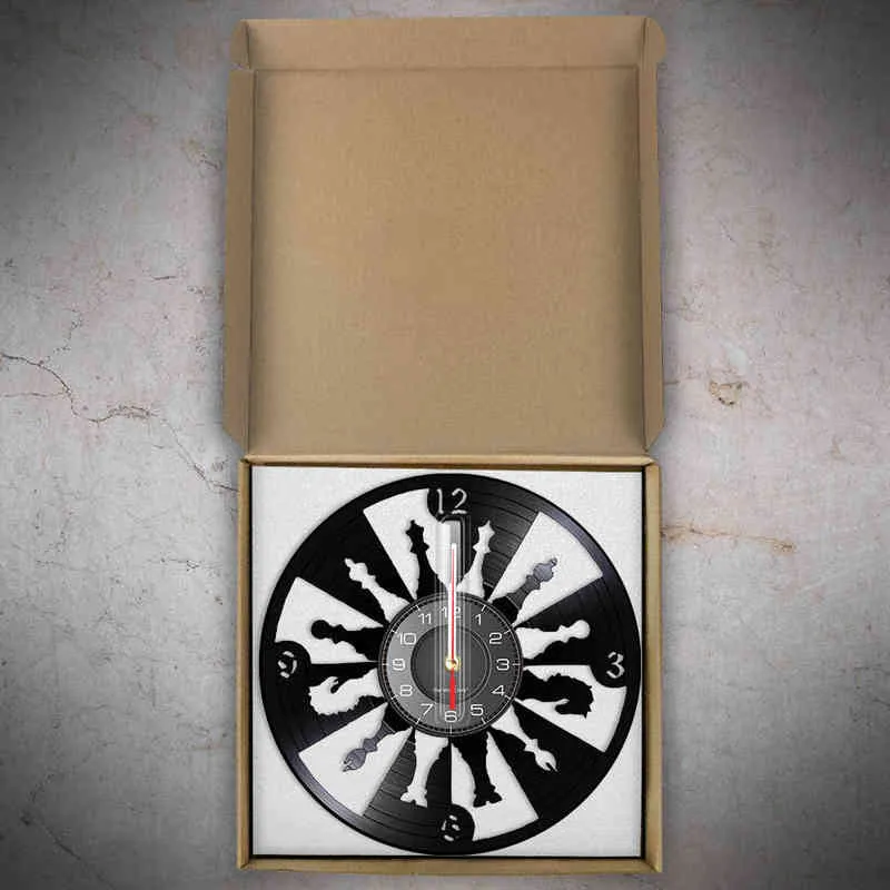 Jeu d'échecs horloge murale décorative pour salle de jeux montre murale pièces d'échecs Design moderne disque vinyle horloge murale rétro montres H1230