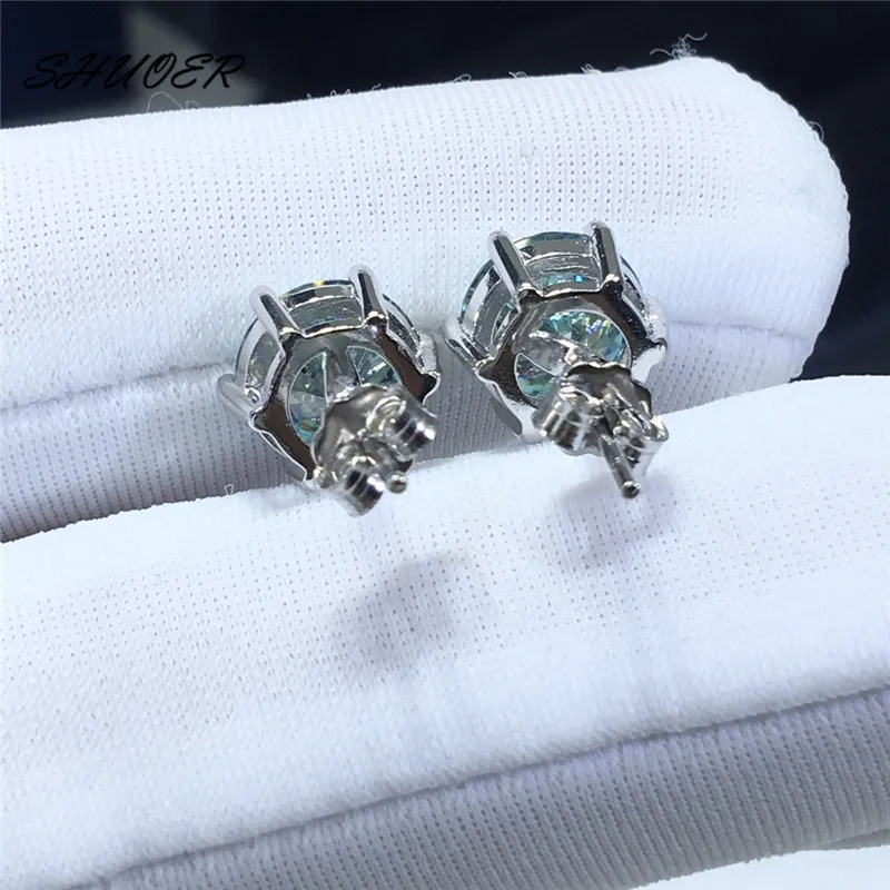 Classico argento sterling 925 passaggio diamante tester taglio brillante rotondo 2 bluverde Moissanite orecchini a bottone gioielli da donna5941748