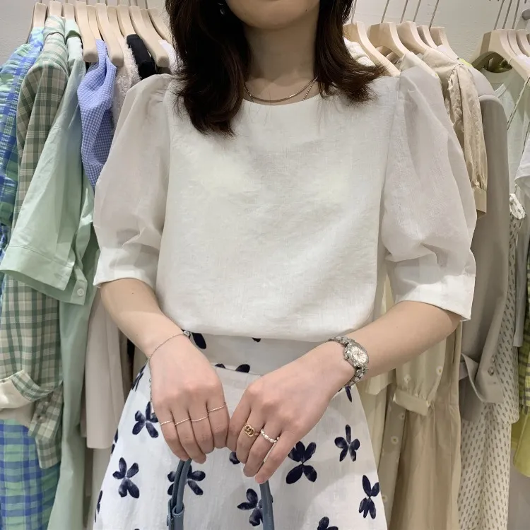 Koreański Moda Rękaw Puff Solid Bluzka Kobiety Koszule Lato Prosta O-Neck Blusas Mujer Krótki Rękaw Woman Top 210514