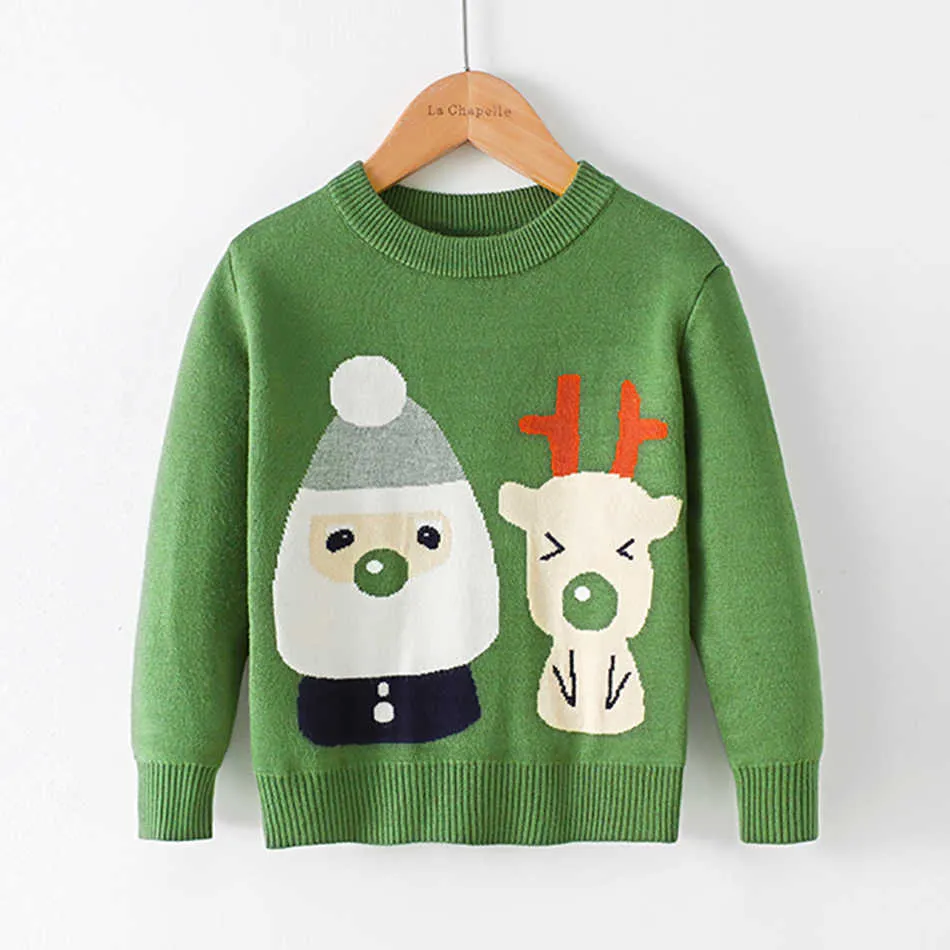 Kids Christmas Costume Boy Girl Autumn Winter Knitted Sweaters Long Sleeve Cartoon Snowman Santa Sweater Baby Warm Clothing Y1024