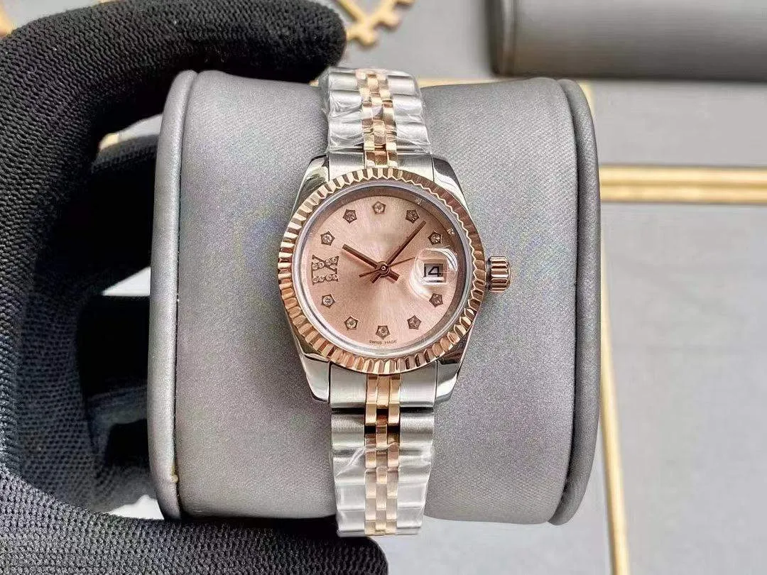 Beautiful High quality fashion gold Ladies dress watch 28mm mechanical automatic women's watches Stainless steel strap bracel247O