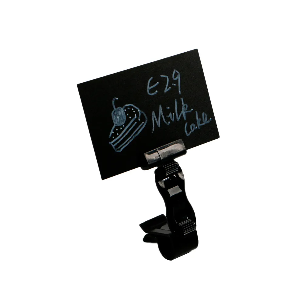 Black Plastic Rotatable Foldable Pop Sign Card Advertising Display Clip With Pvc Blackboard