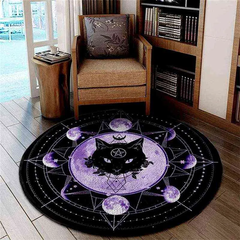 Okrągły dywan satanistyczny kot koza przebity tron ateista dywan mata do kąpieli czarny salon dekoracji wnętrz