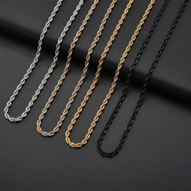 Punk Hiphop Ketting Kettingen ed Touw Roestvrij Staal Voor Vrouwen Mannen Gift Goud Zilver Zwart Zuid-Amerikaanse Designer Sieraden Neck2488