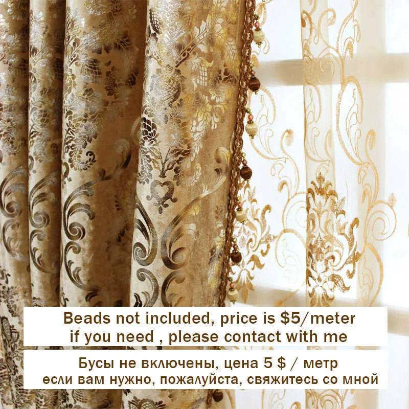 Rideau de luxe européen s pour le salon velours transparent en or imprimé haut ombrage fenêtre chambre à manger 210608302j