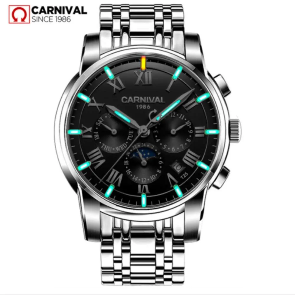 Gentleman Automatic Self-wind Wrist Watch Genuine Carnival Wristwatch Self-luminous Night Light 8799G Men's Tritium Watch275a