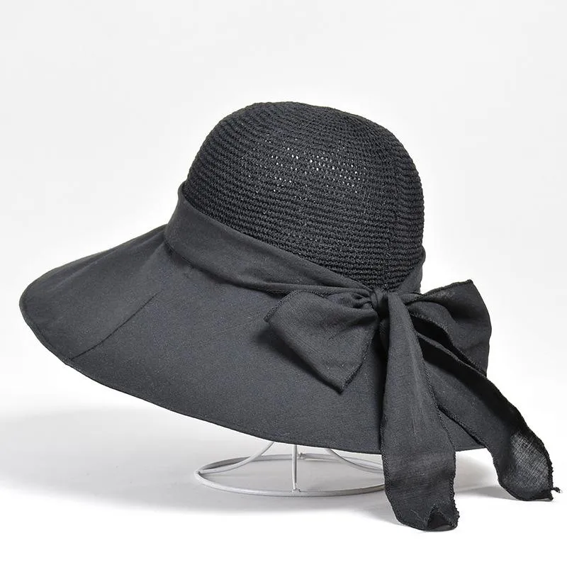 Szerokie brzegowe czapki Summer Multi Colour Bow Sun Women UV Protection Hat Caps Beach Caps for Female Outdoor Visor Travel Bonnet223b