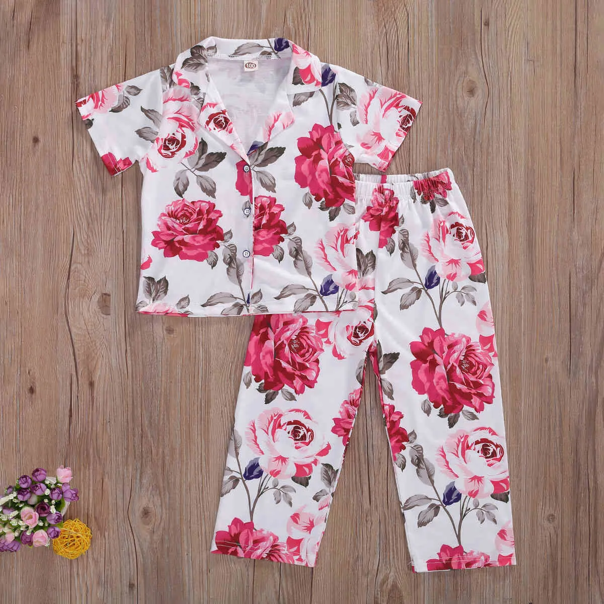 1–5 Jahre Blumen-Kleinkind-Baby-Kind-Mädchen-Pyjama-Set mit Blumen-Tops und Hosen-Outfits, weiche Kleidung 210515