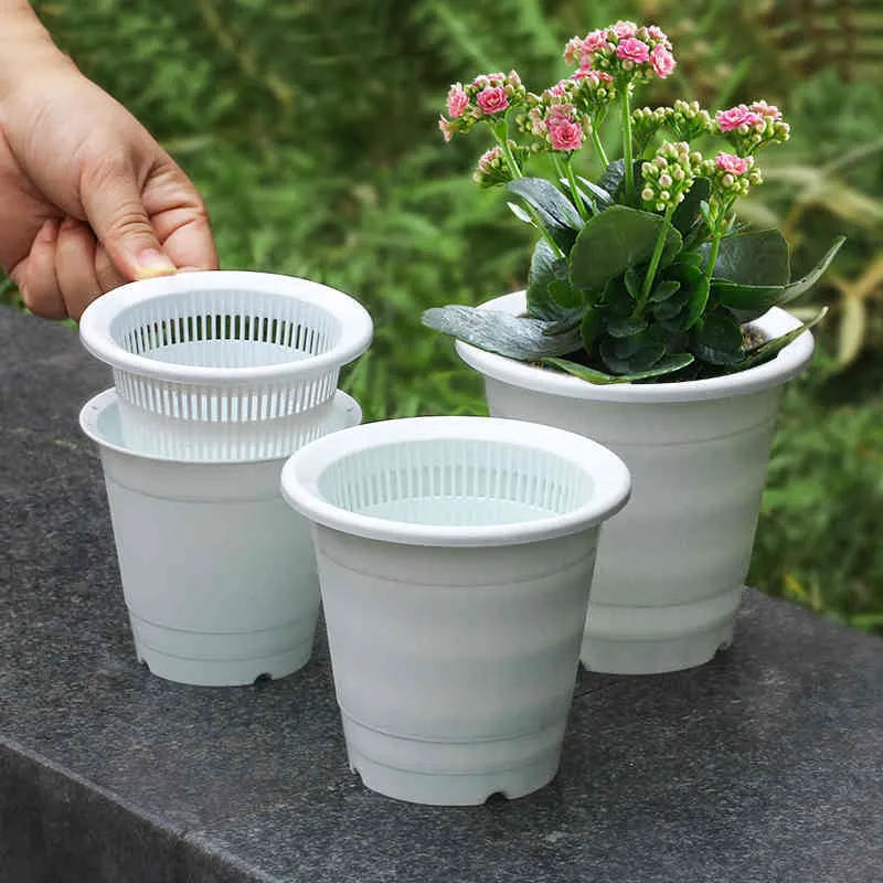 Meshpot de 2 pots d'orchidées fendus de 10,2 cm avec trous en plastique pour pot de jardin Excellent drainage, 2 pots intérieurs, 2 pots extérieurs, 2 plateaux 210401