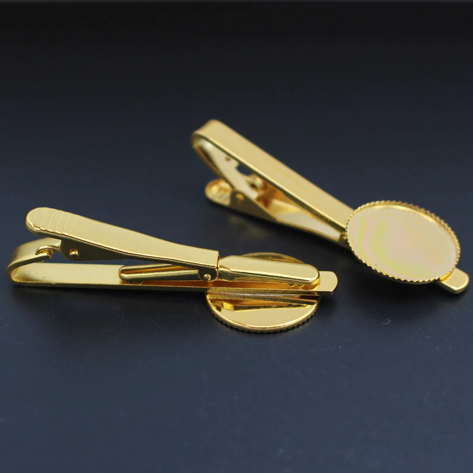 Gold Color Clip Pins Clasps Men's Tie Bar with 18mm Circle Bezel Cabochon Base Blanks Metal Findings DIY Clothes Accessories