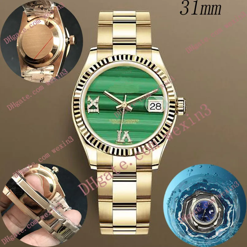 Montre femme de luxe 31 mm Mécanique automatique cadre en diamant bracelet présidents cadran rayé vert montre de luxe 2813 acier Waterp212s