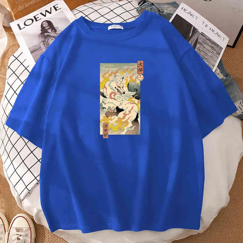 Impressão de raposa de fogo japonês tshirts homem manga curta verão homem camisetas Anime padrão hip hop t camisa engraçada casual t - shirts G0113