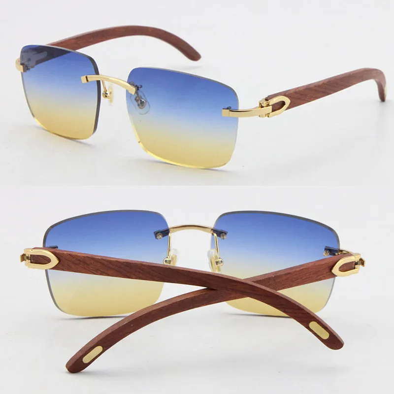 Factory Whole Selling Wooden Metal Rimless Sunglasses Wood T8300816 Unisex C Decoration 18K Gold Frame Sun Glasses Male and fe2371