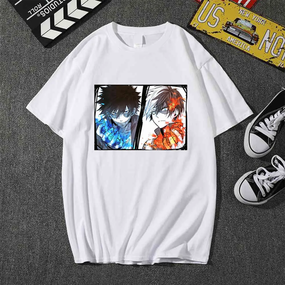 Men's Shirt Harajuku T-Shirt Men Anime T Shirt My Hero Academia Dabi Shoto Todoroki Anime Tops Tees Y0526