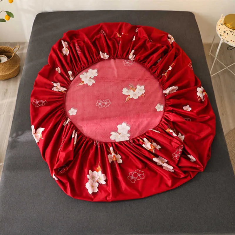 Bonenjoy 3 pezzi Lenzuola e federa Lenzuolo con angoli stampati a fiori di colore rosso con elastico drap de lit Lenzuolo con angoli 210626