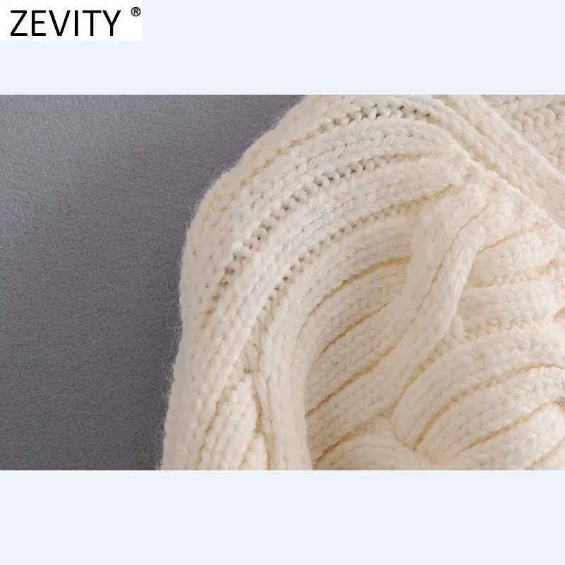 Zevity Femmes Vintage Croix Col En V Twist Crochet Court Pull À Tricoter Femme Chic Ourlet Noeud Décontracté Cardigans Tops S685 210922