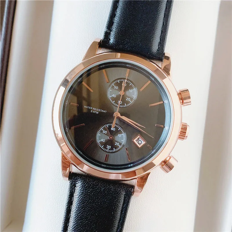 Brand Watch Men Multifunktionsstil Lederkalender Datum Quarzgelenk Uhren kleine Zifferblätter können bs19241l funktionieren