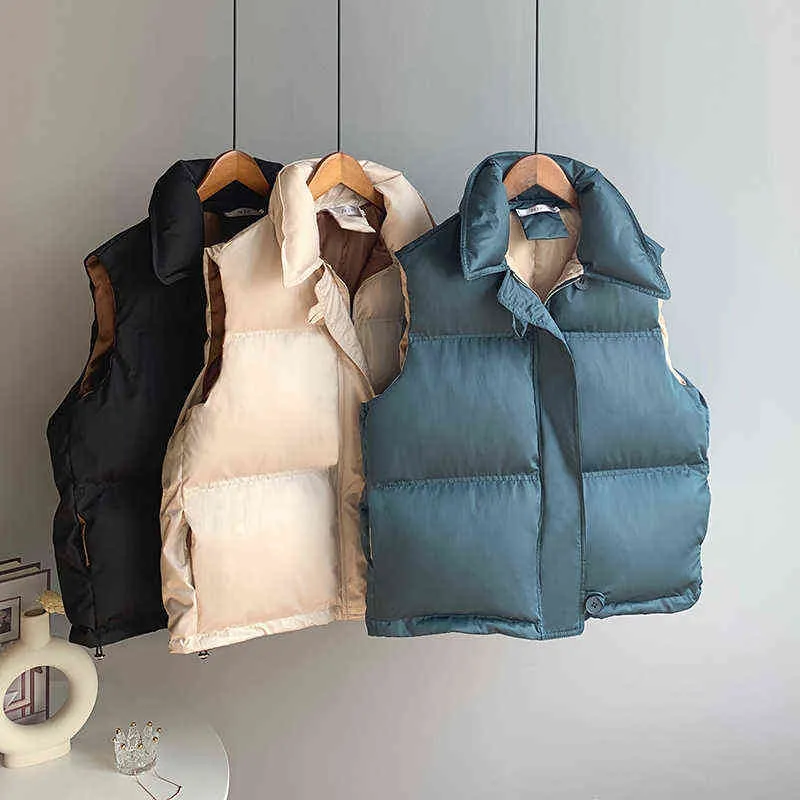 Hxjjp outono / inverno colete de algodão mulheres coreana coreana solta solta coleira de cor sólida colete pão roupas 211123