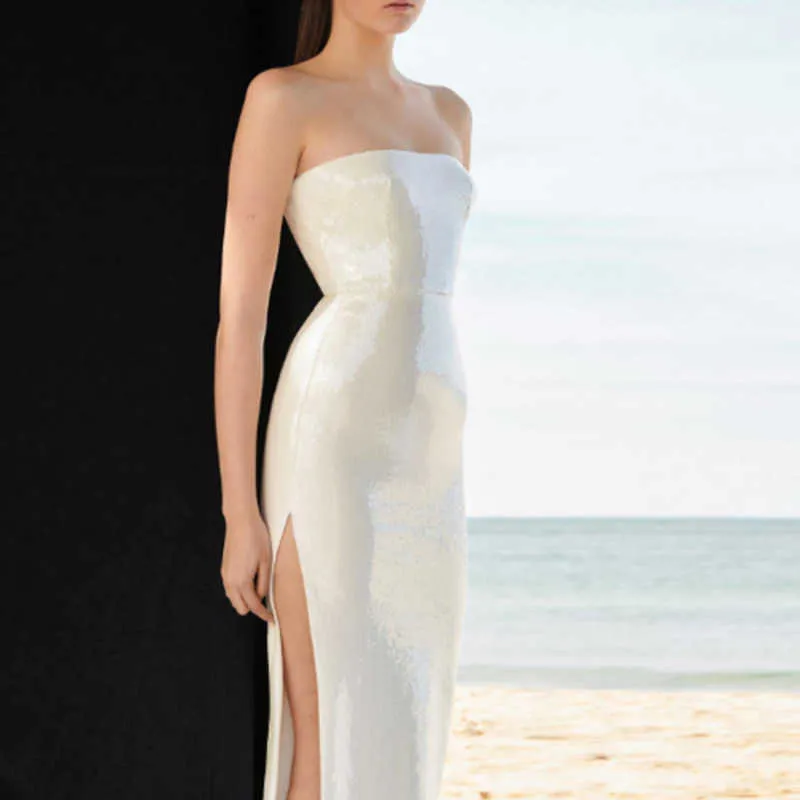 [DEAT] Women Whtie Sleeveless Floo-length Tube Top Temperament Elegant High Quality Dress Summer Fashion 13C132 210527