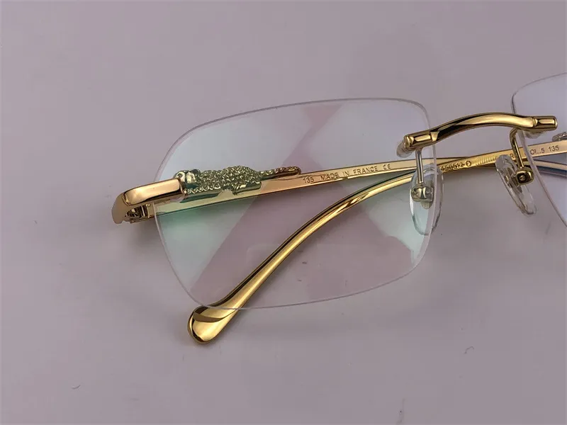 nouveau design de mode lunettes à monture optique 36456512 petites lentilles irrégulières sans monture en cristal transparent coupe jambe d'animal rétro classique2820