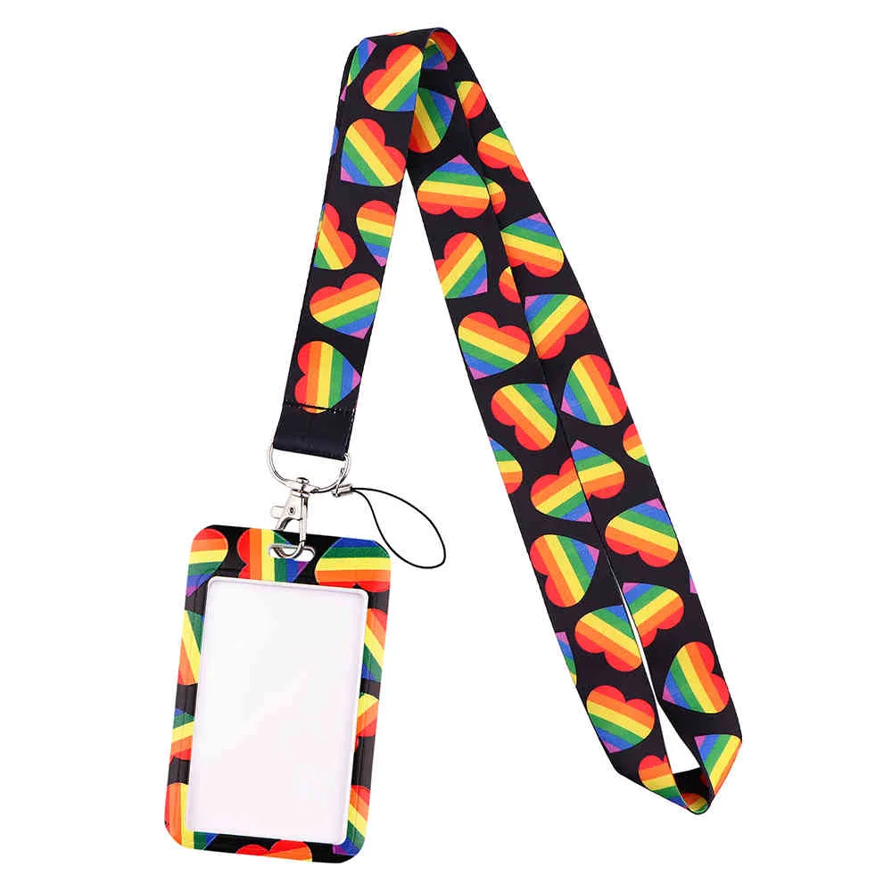/ J2849 Homosexuell kärlek Halsband Lanyard för nyckel Telefon USB Badgehållare DIY Häng rep med regnbåge korthållare