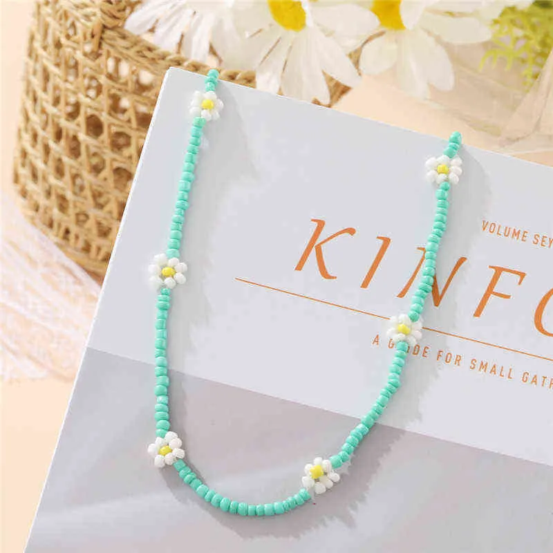 Modyle Neue Korea Schöne Gänseblümchen Blumen Bunte Perlen Charme Aussage Kurze Halsband Halskette für Frauen Urlaub Schmuck G1206