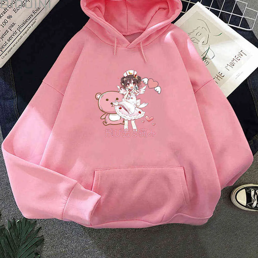 Kawaii Sweat À Capuche Esthétique Surdimensionné Sweat Automne Infirmière Imprimé Streetwear Femmes Harajuku À Manches Longues Mignon Drôle Tops Pull Y0820