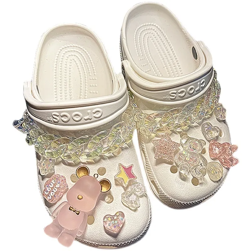 Подвески Crocses, дизайнерская цепочка «сделай сам», туфли со звездой в форме розового медведя в форме сердца, украшение для сабо Croc JIBZ, дети, женщины, девочки, Gifts308i