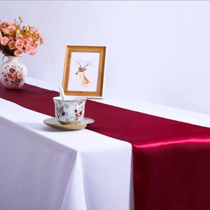 Satin Table Runners White/Red/Black/Gold/Silver/Champagne 30*275cm For Wedding el Banquet Home Decoration 210709